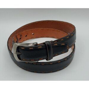 Cubavera Men's Belt Black Cowhide Leather w/ Tan Stitching Size Waist 34 / 85